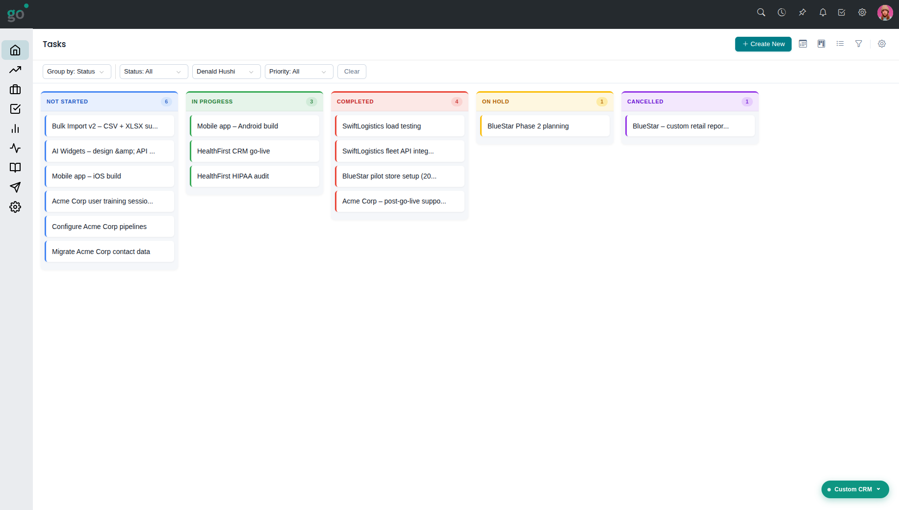 WebifyGO CRM sales pipeline kanban board