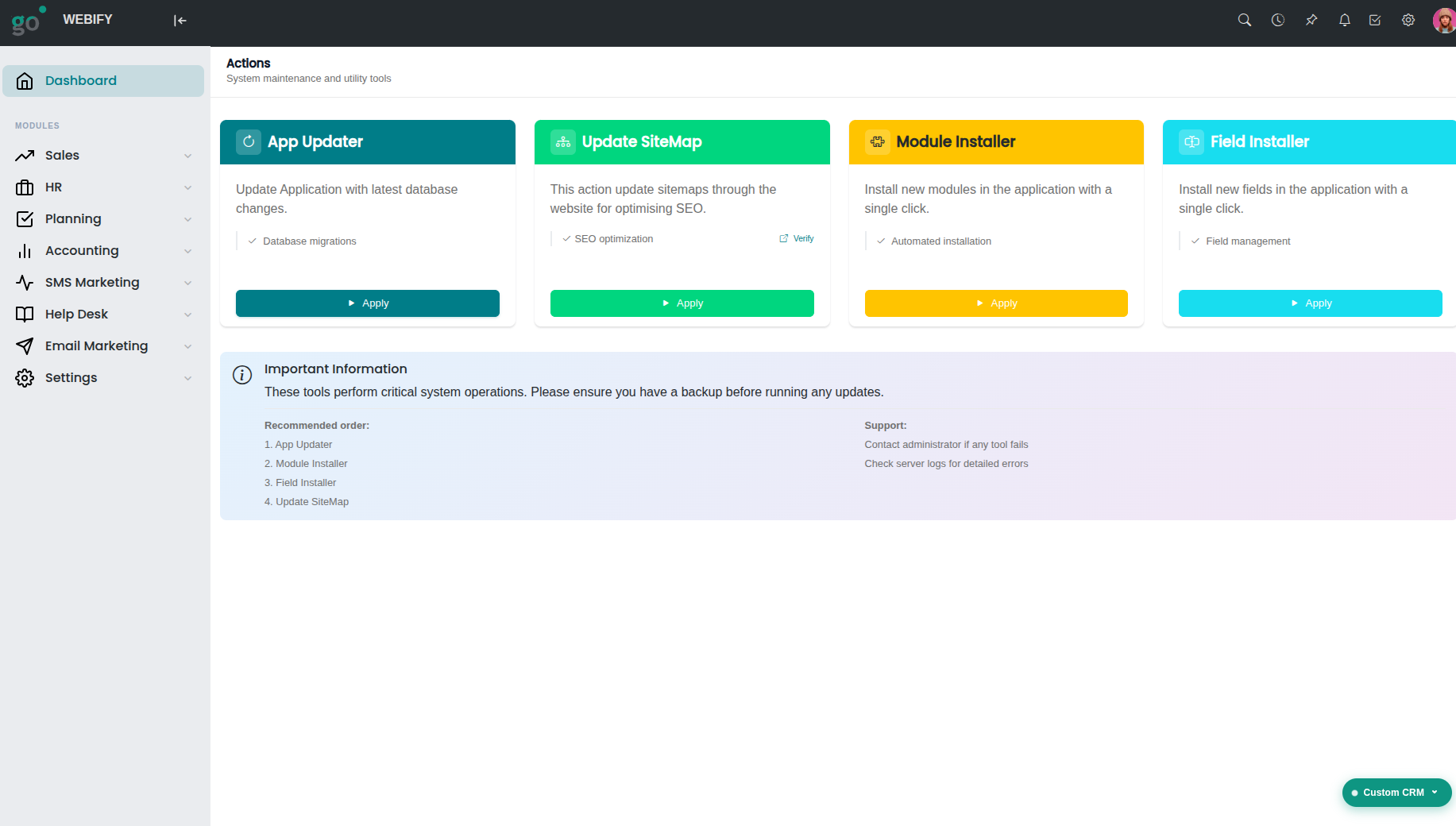 WebifyGO website and CMS settings